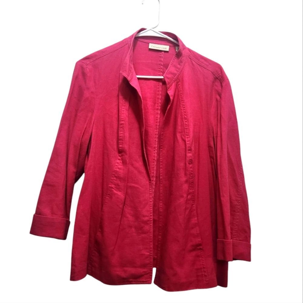 Coldwater Creek Linen Blend Open Front Blazer Jacket Bright Pink Size L 14/16